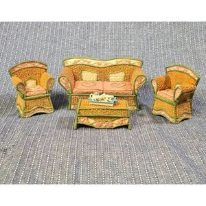 Vintage Miniature Dollhouse Furniture and Miniature Tea Set
